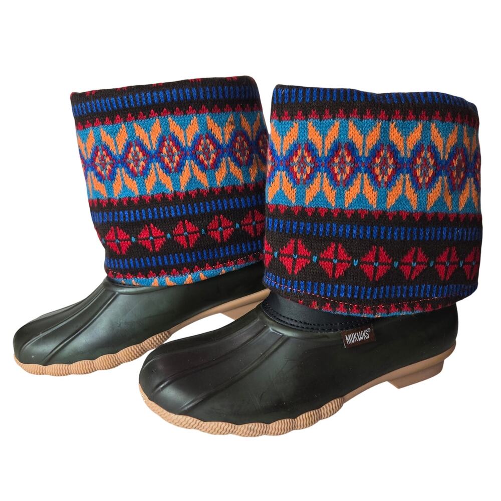 MUK LUKS Sydney Rain boot Waterproof Shoe Bohemian Aztec Festival Size 7 #C933‎